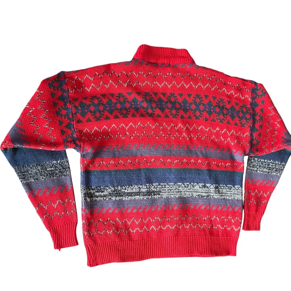 Stefano International Vintage Red Geometric Southwestern Mock Neck Sweater Small